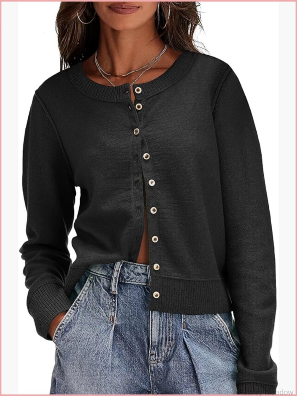 Womens Button Down Lightweight Cardigan Sweater Long Sleeve Crew Neck Knit Open